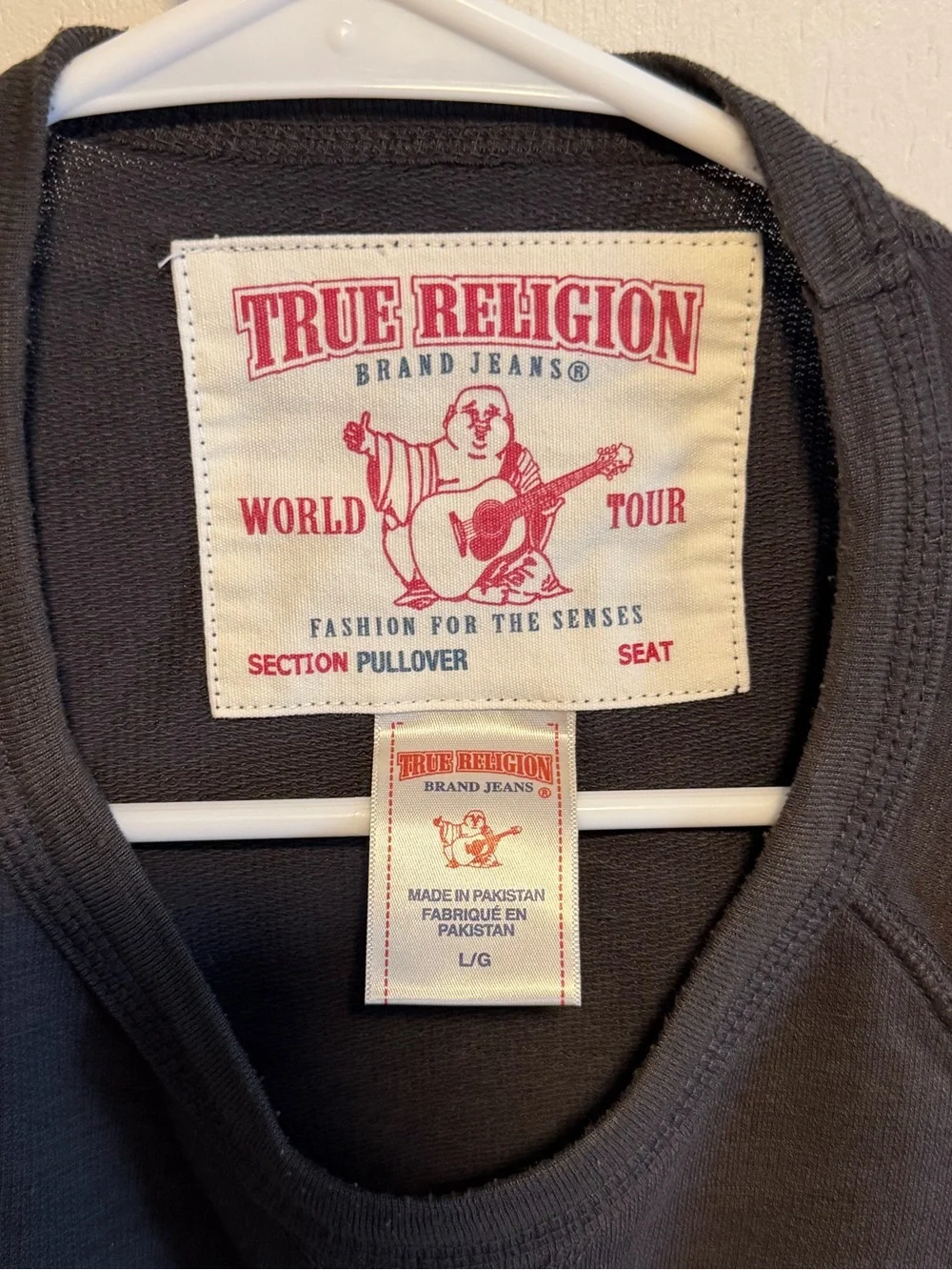True Religion Men's Long Sleeve Crew Sweatshirt - Grey Black P34